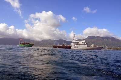The Seychelles Coast Guard patrol ship ‘Topaz’ intercepted the Sri Lankan vessel during a  routine patrol. (Seychelles People&#039;s Defence Forces)