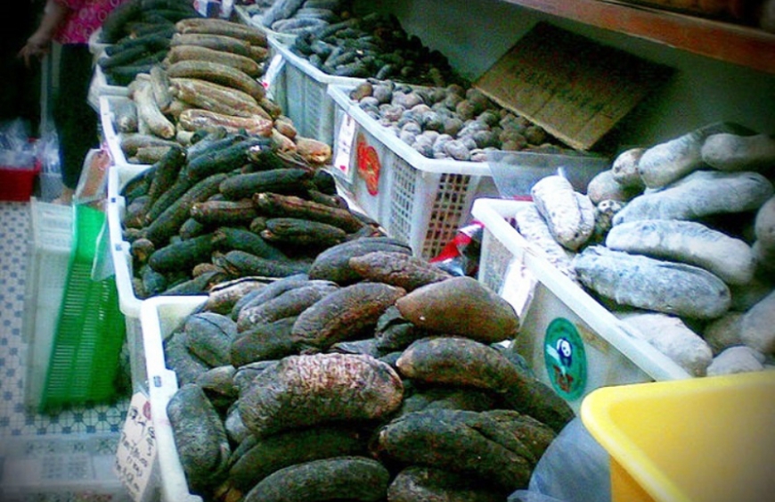 Dried sea cucumber in a market in Asia. (Wikipedia)