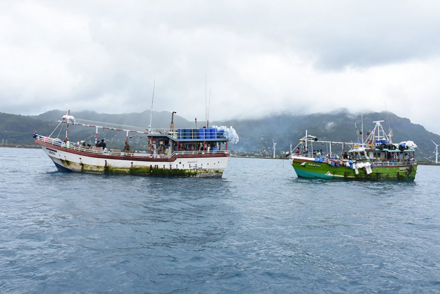 The two intercepted vessels entering Port Victoria (Photo: Louis Toussaint)