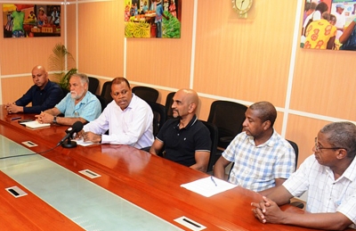 The delegation speaking to the press on arrival in the Seychelles (photo Seychelles NATION Newspaper)
